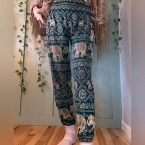Women’s Teal Blue Elephant Print Harem Pants Hippie Boho Style